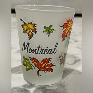 Montreal Canada Frosted Souvenir Shot Glass Maple Leaves Multicolor